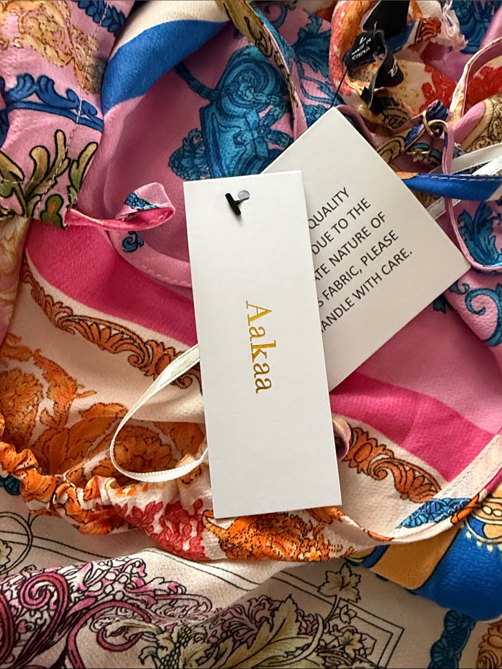 Aakana Pink, Blue & Gold Baroque Print Scarf dress - Picture 4 of 6